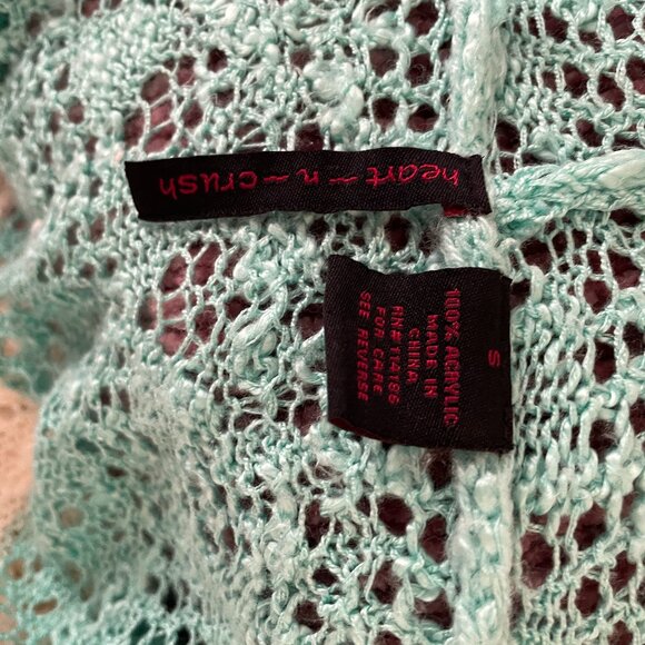 Heart N Crush Mint Green Ivory Hooded Open Weave 3/4 Sleeve Cardigan Sweater S - Picture 14 of 14